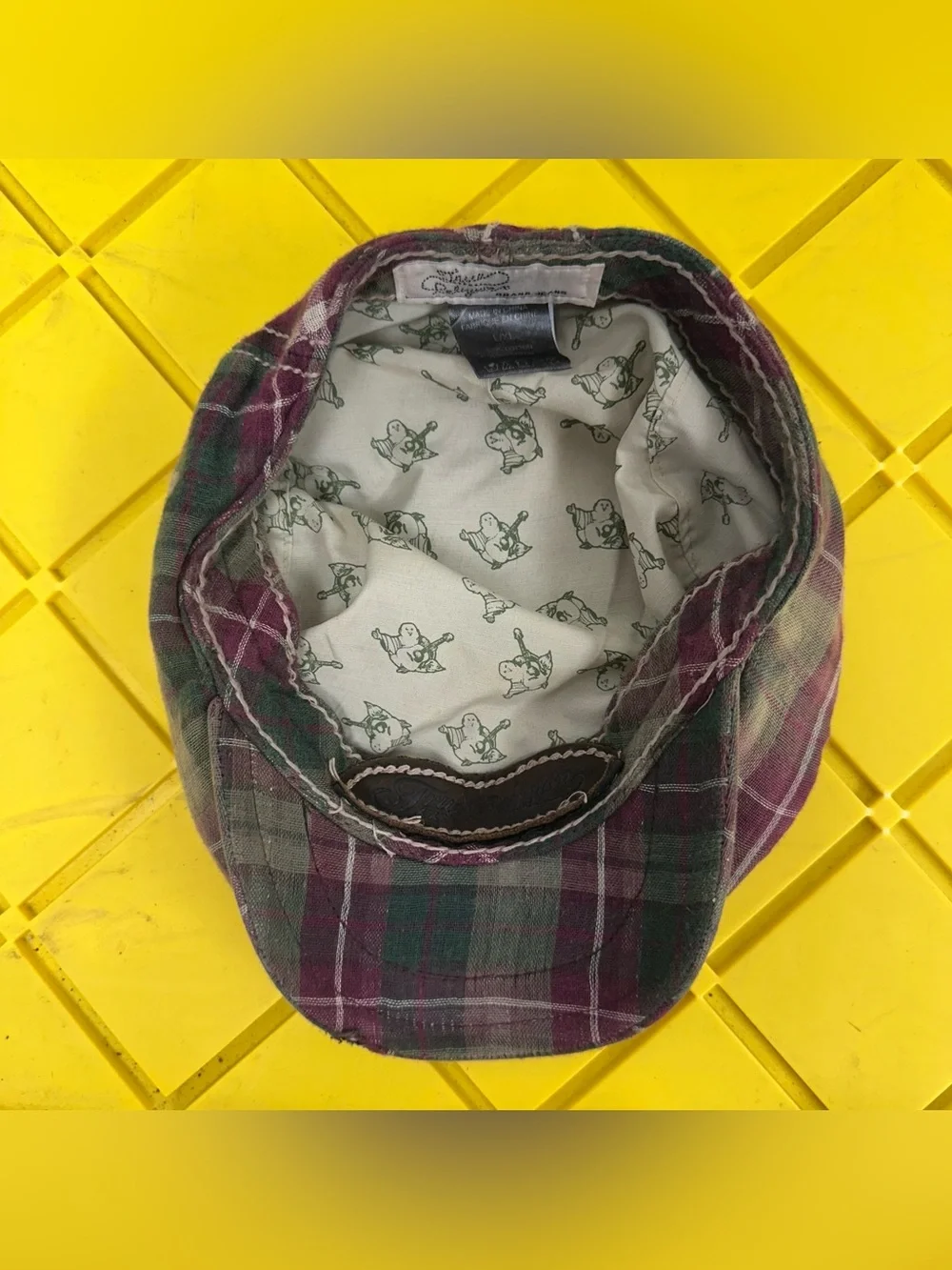 Vintage True Religion Plaid Newsboy Flat Cap Contrast Stitch Driving Hat OS Y2K